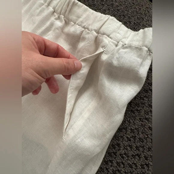 Velvet by Graham & Spencer Lola Linen Pant in Chalk White Small Relaxed Fit Crop - Picture 7 of 16